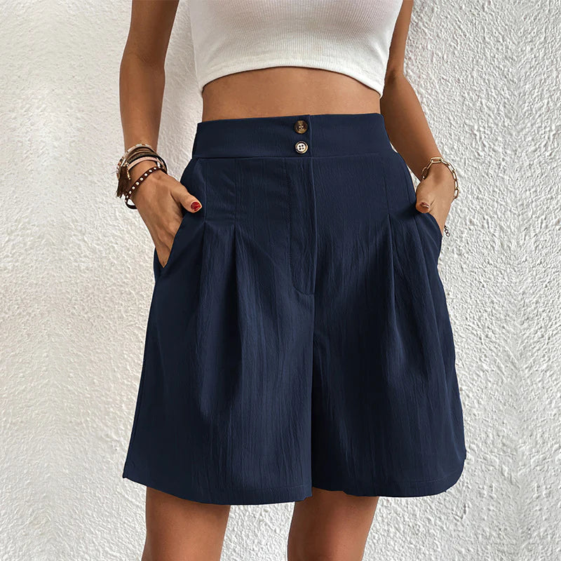 Elegant Women's Shorts with Pockets, Breathable Cotton-Polyester Blend for Spring/Summer Fashion