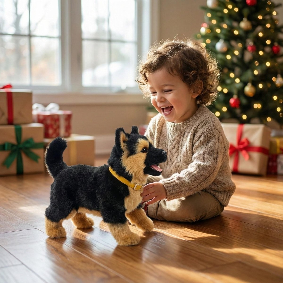 Realistic German Shepherd Puppy Toy – Interactive Walking, Barking & Wagging Electronic Pet