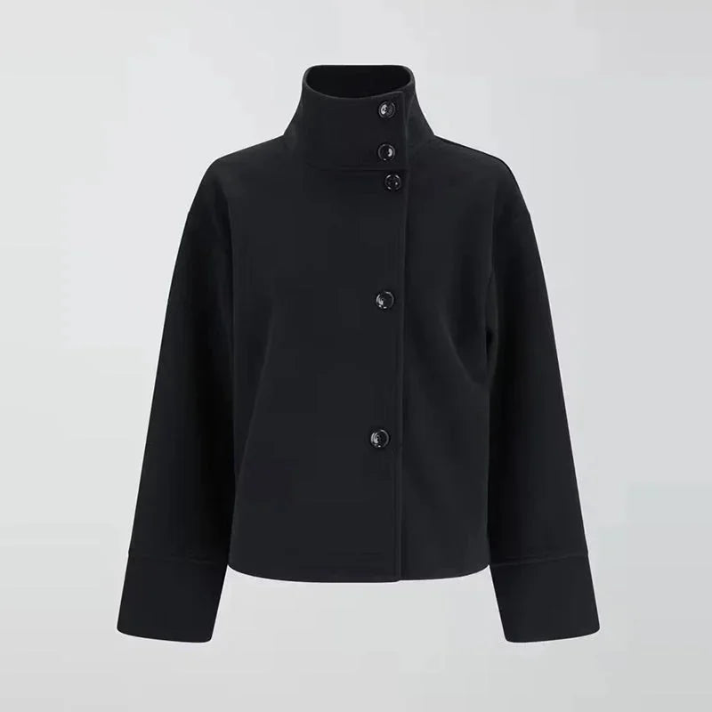 Women's short coat with buttons and stand-up collar