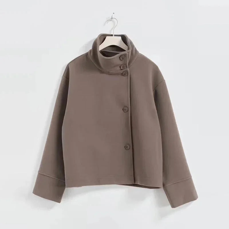 Women's short coat with buttons and stand-up collar