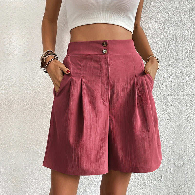 Elegant Women's Shorts with Pockets, Breathable Cotton-Polyester Blend for Spring/Summer Fashion