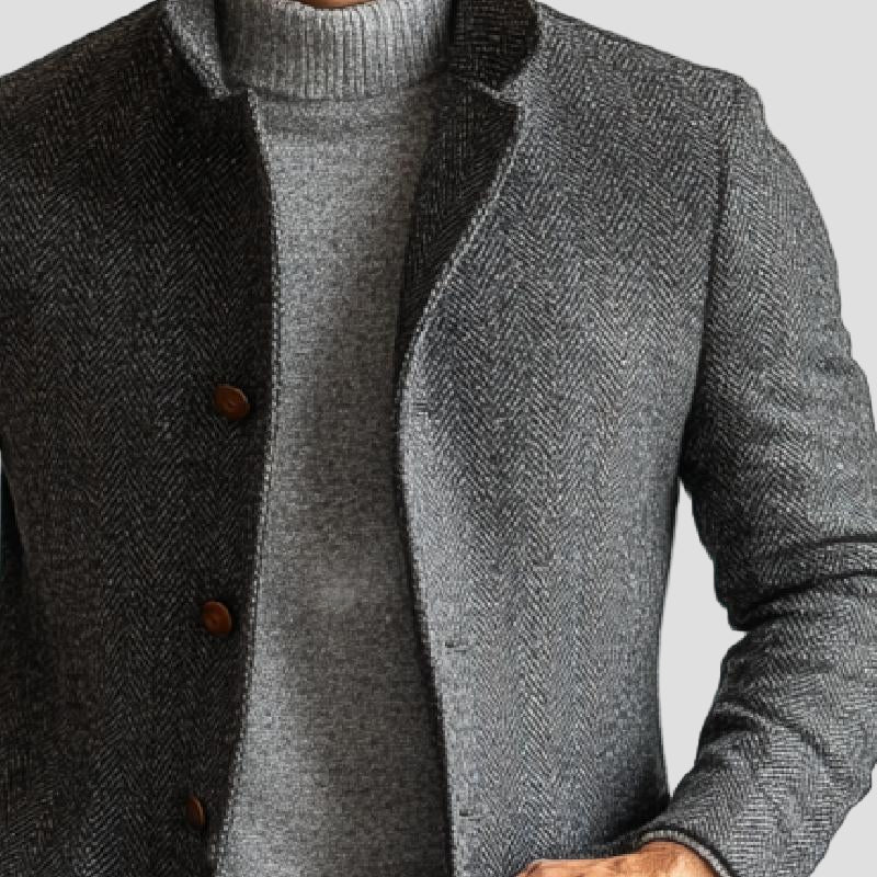 Callum | Retro Herringbone Single-Breasted Mid-Length Coat