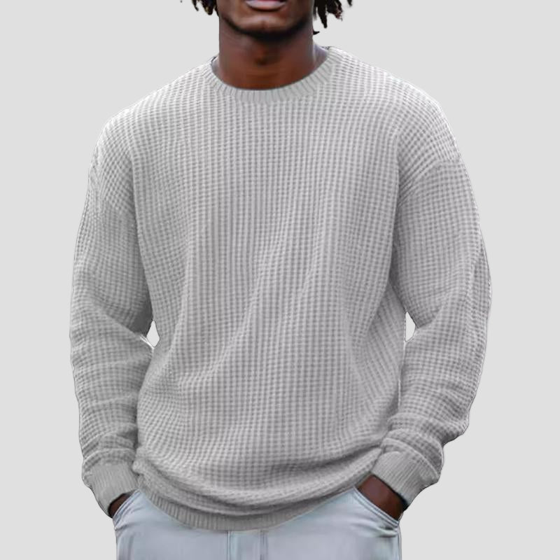 Grayson | Solid Color Waffle Round Neck Sweatshirt