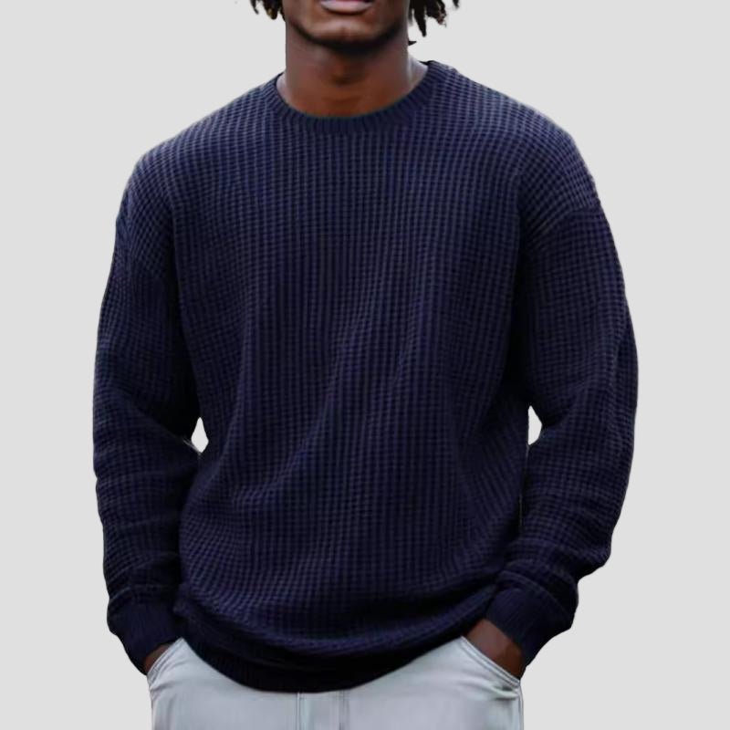 Grayson | Solid Color Waffle Round Neck Sweatshirt