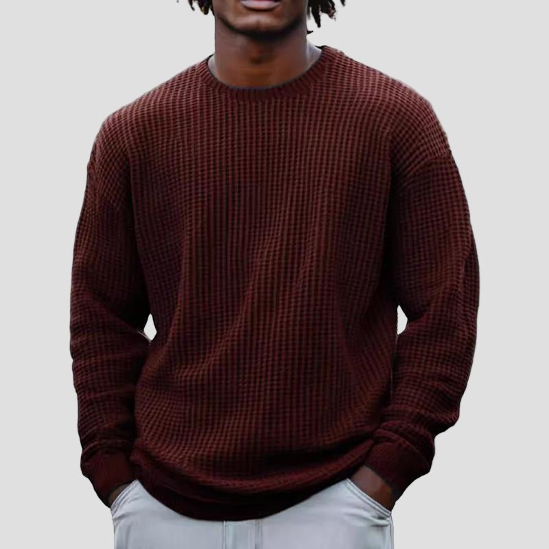 Grayson | Solid Color Waffle Round Neck Sweatshirt