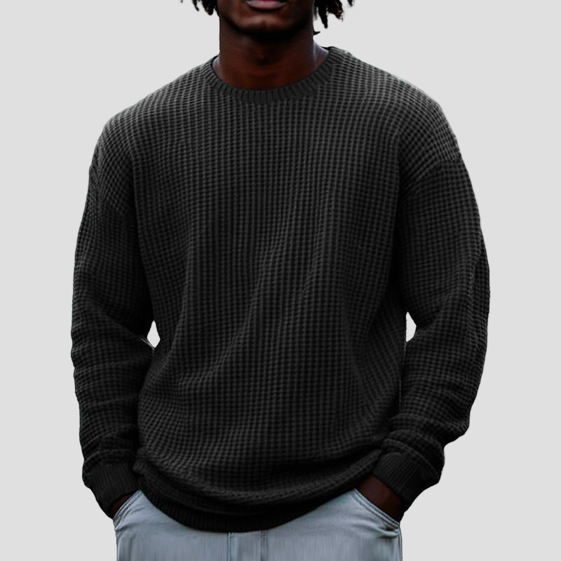 Grayson | Solid Color Waffle Round Neck Sweatshirt