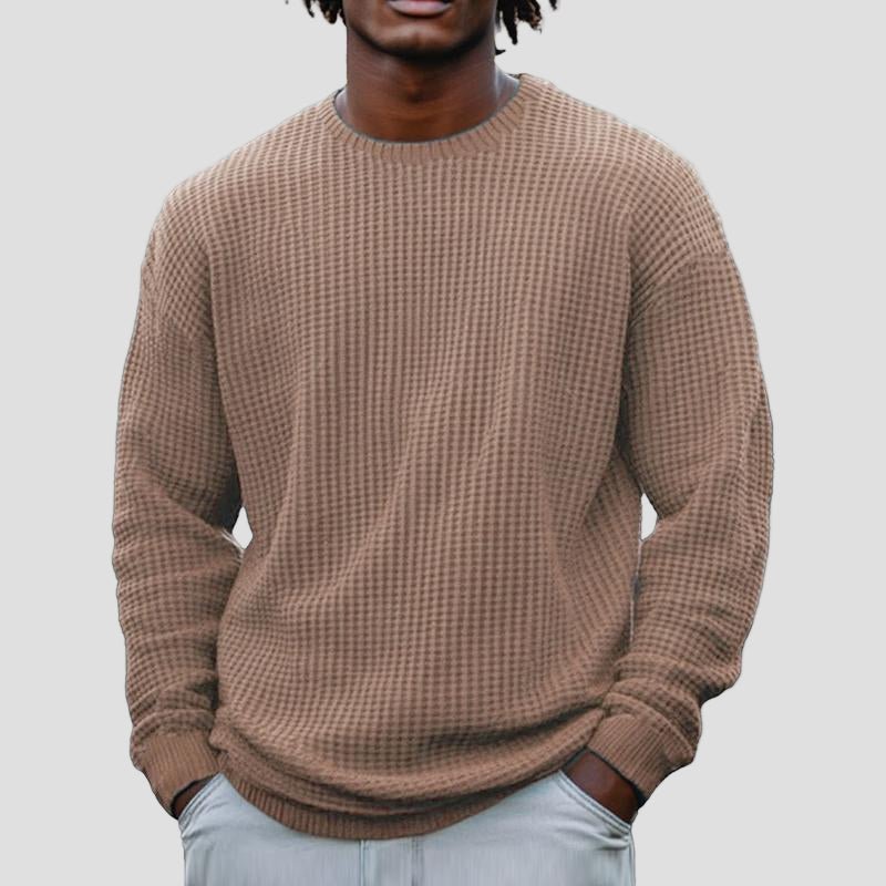 Grayson | Solid Color Waffle Round Neck Sweatshirt