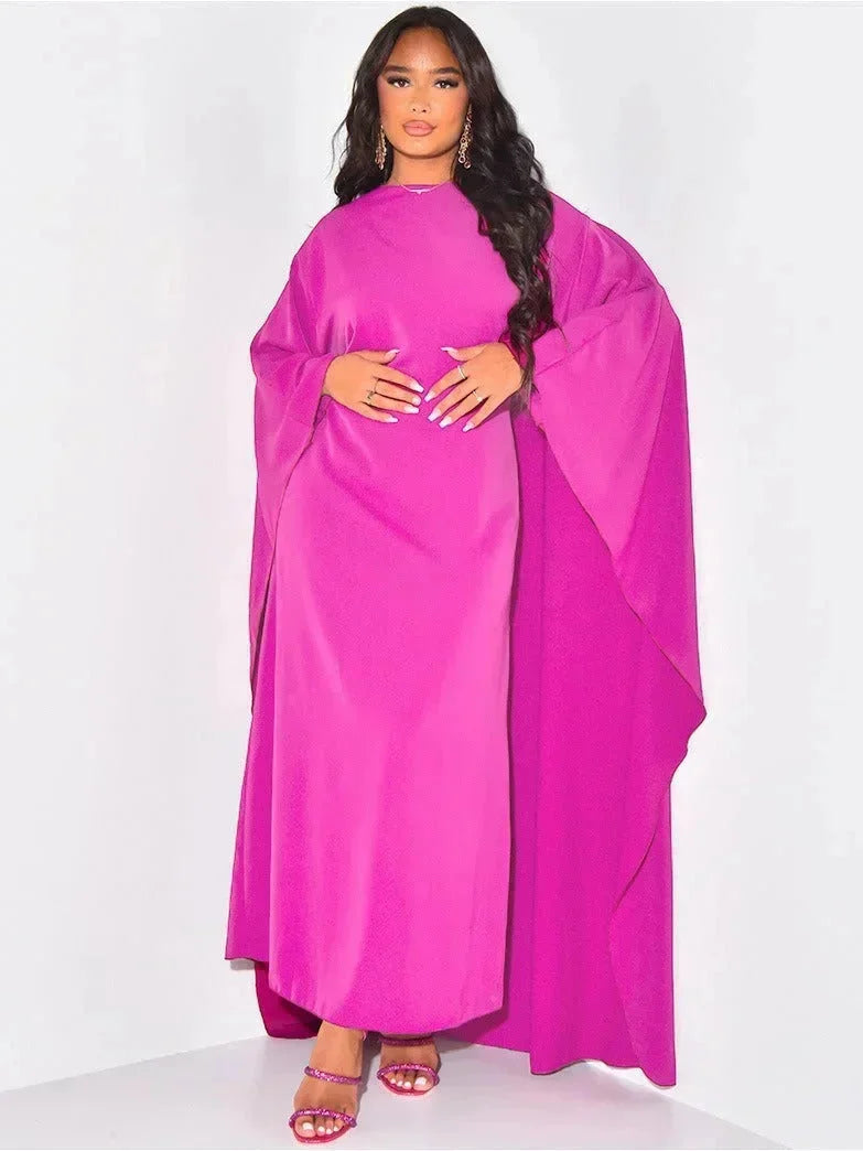 Women's long dress with flowing draped long sleeves