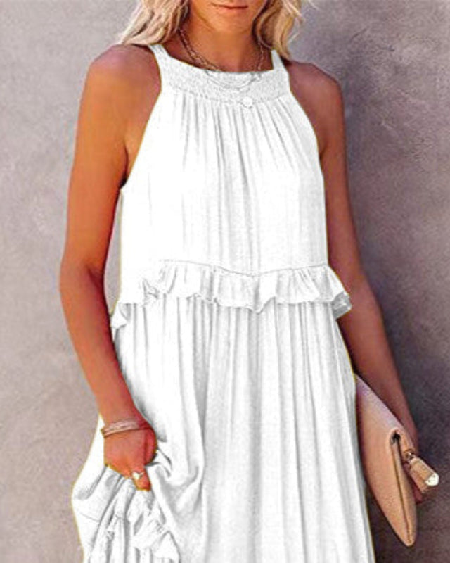 Women's Elegant White Ruffle Dress