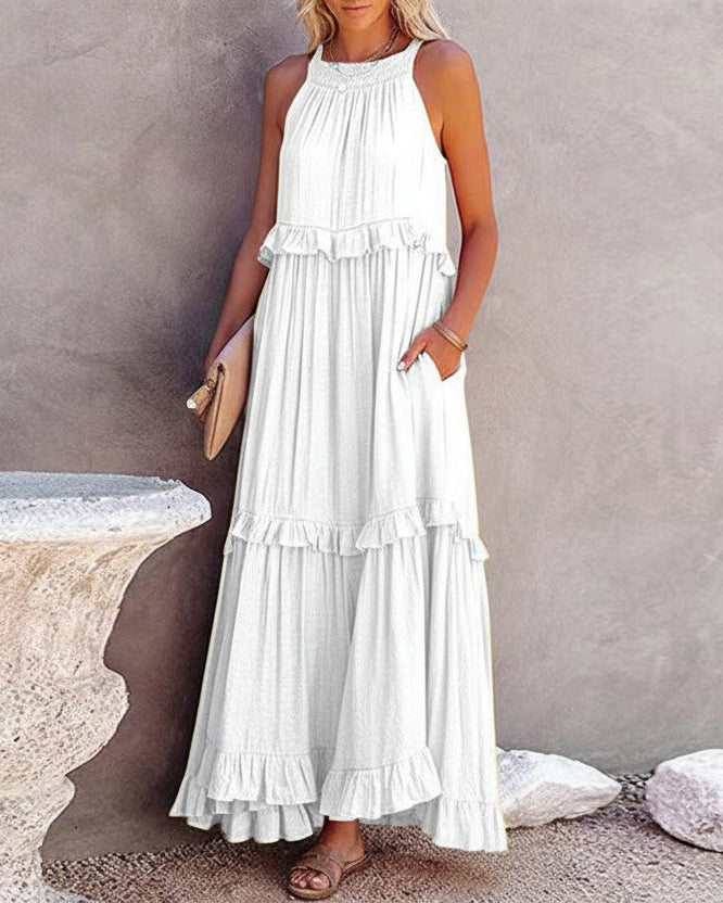 Women's Elegant White Ruffle Dress