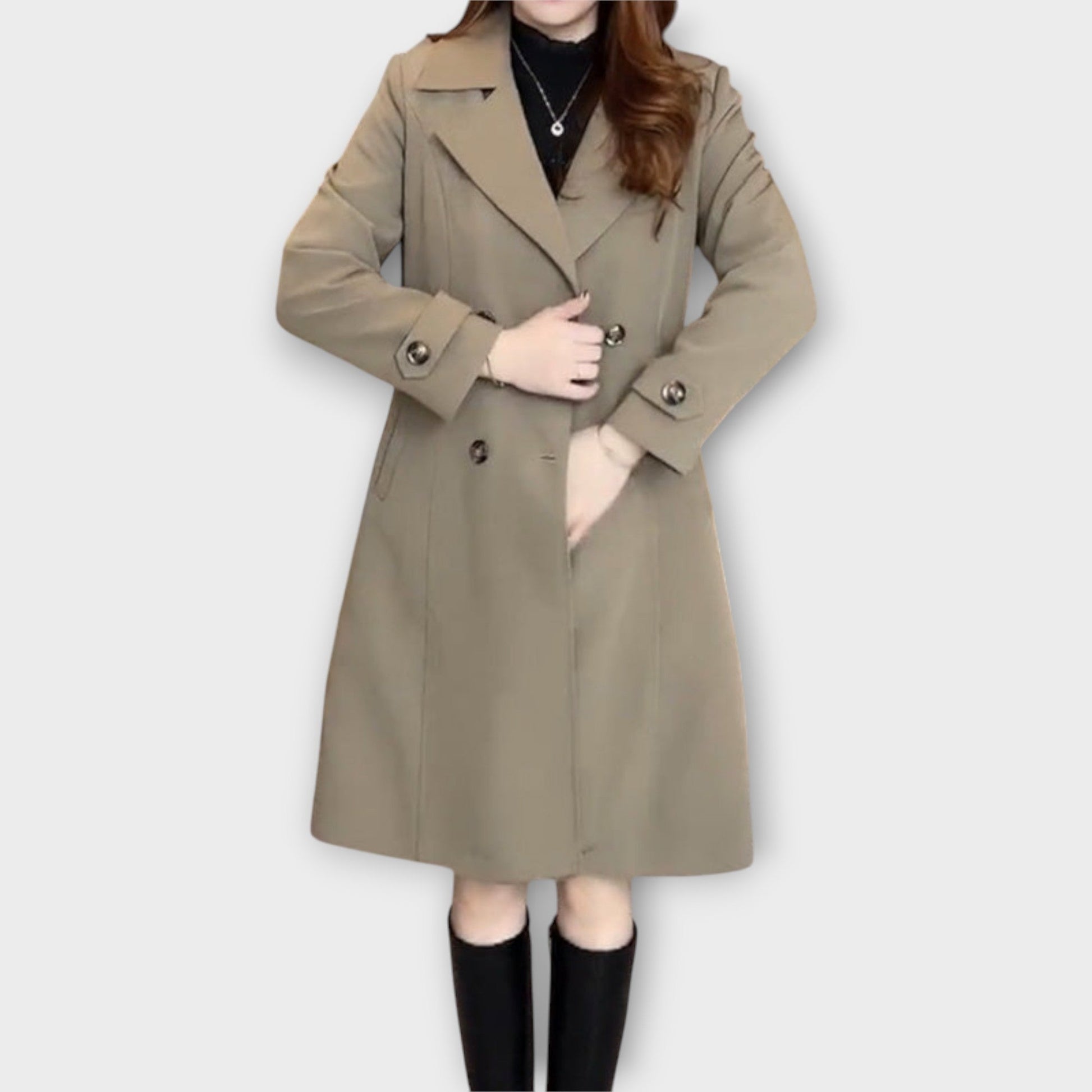 Classic Double-Breasted Long Trench Coat