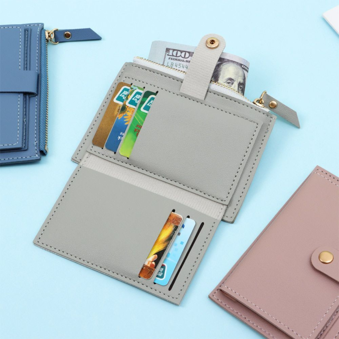 Mini portefeuille en cuir velours - Compact et tendance