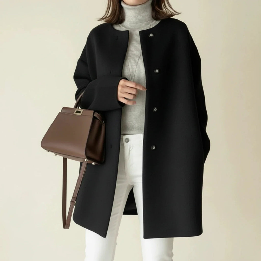 Women's Minimalist Collarless Winter Coat