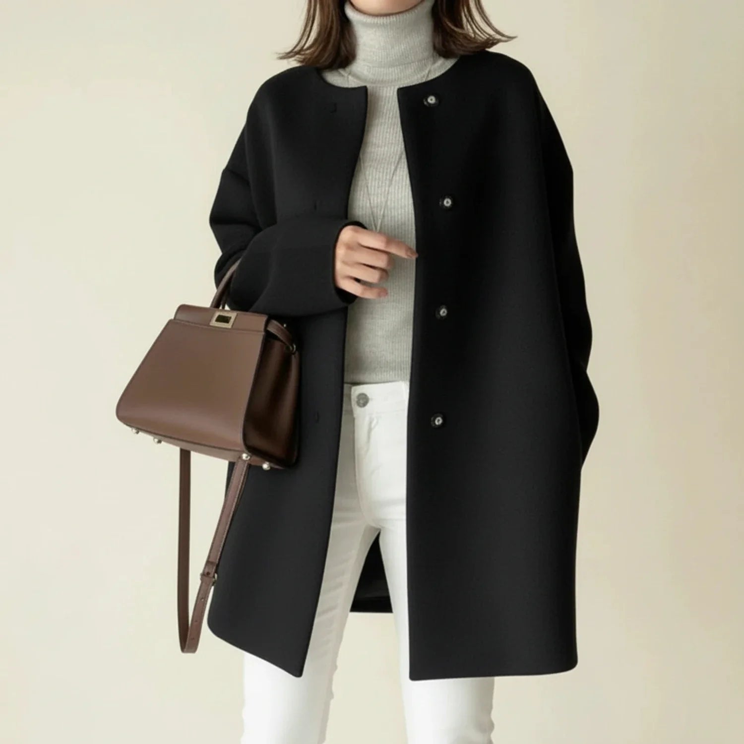 Women's Minimalist Collarless Winter Coat